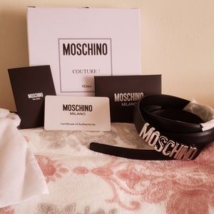 Black MOSCHINO Logo Skinny Leather Belt